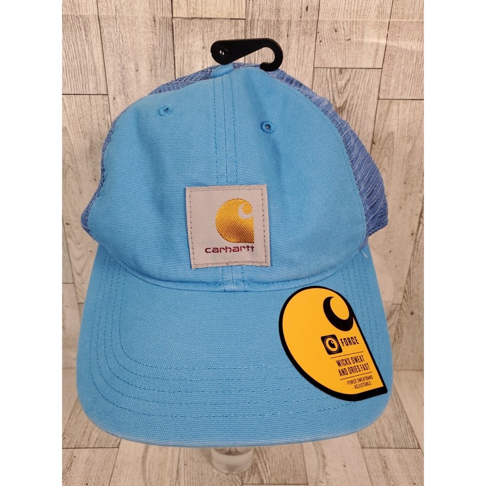 Carhartt Hat Mens Force Mesh Blue Logo Patch Cap Adjustable Snapback One Size